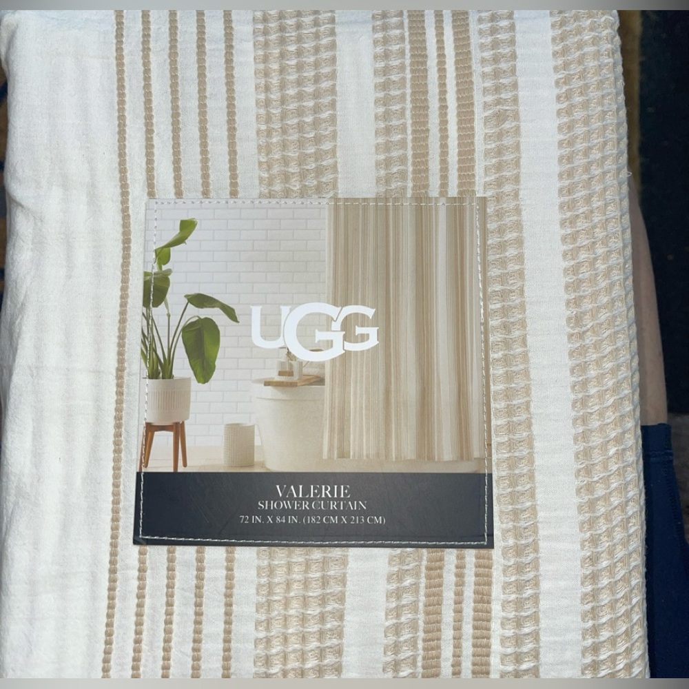 UGG Valerie SHOWER CURTAIN Cotton Snow/ Linen Color 72 X 72” Oeko-Tex NWT